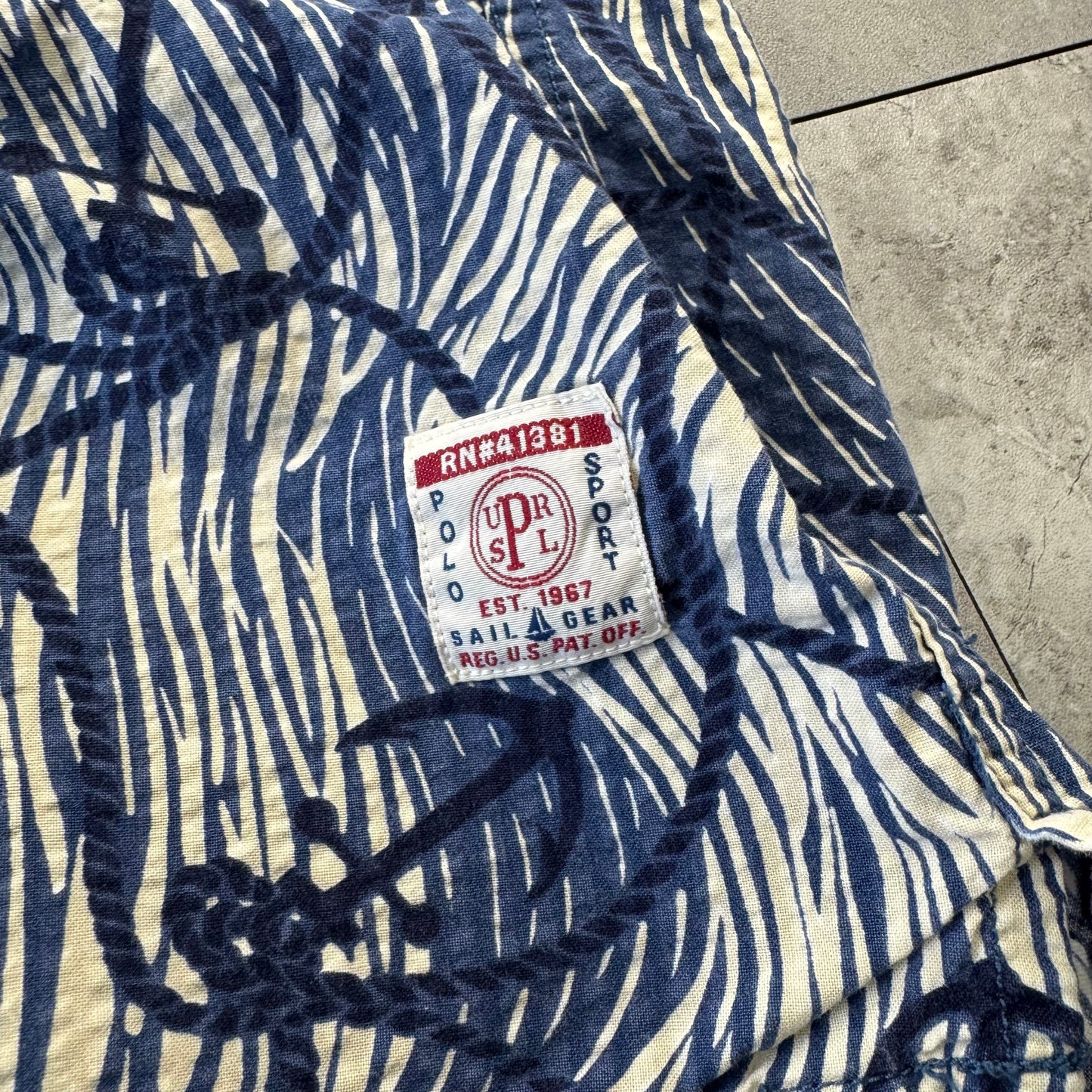 00s Ralph Lauren Polo Sport Blue Anchor Seersucker Open Collar Shirt L