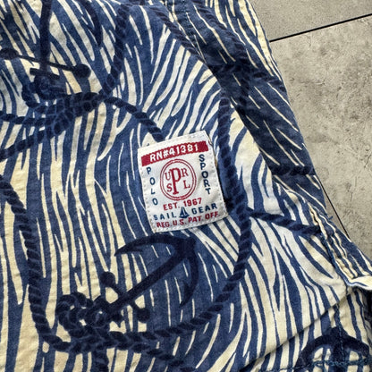 00s Ralph Lauren Polo Sport Blue Anchor Seersucker Open Collar Shirt L