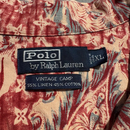 90s-00s Ralph Lauren Vintage Camp Linen x Cotton Leaf Open Collar Shirt KiiChain Clothing