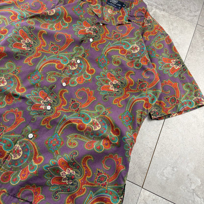 80s Polo by Ralph Lauren Rare Purple Made in USA Paisley Open Collar Shirt