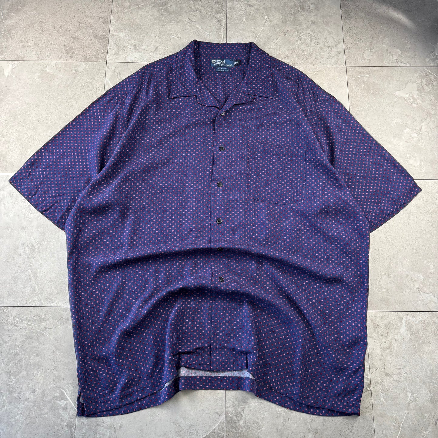 00s Polo by Ralph Lauren Clayton Purple Dot Pattern Rayon Open Collar Shirt XL