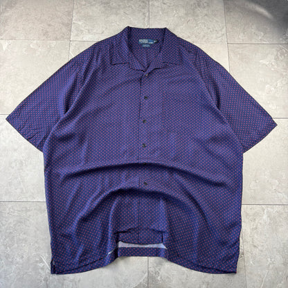 00s Polo by Ralph Lauren Clayton Purple Dot Pattern Rayon Open Collar Shirt XL