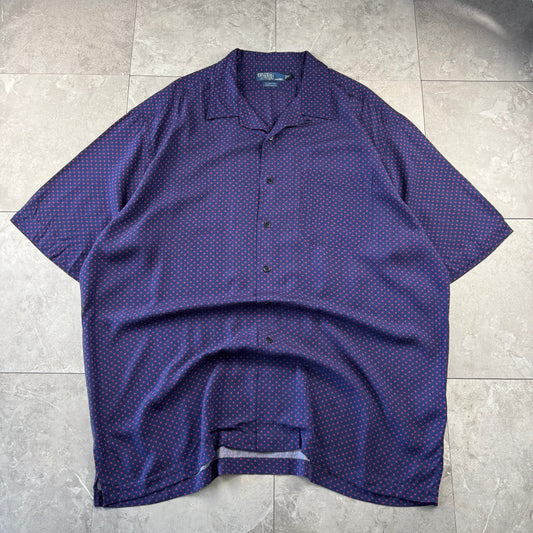 00s Polo by Ralph Lauren Clayton Purple Dot Pattern Rayon Open Collar Shirt
