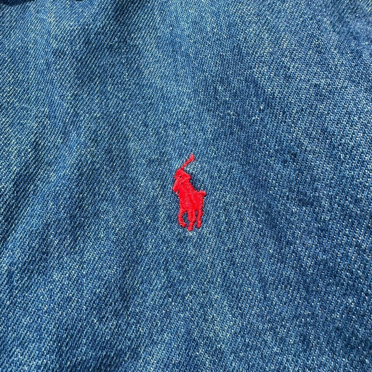 80s-90s Ralph Lauren Made in USA Red Fleece Lined Denim Swing Top Jacket