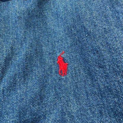 80s-90s Ralph Lauren Made in USA Red Fleece Lined Denim Swing Top Jacket