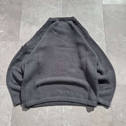 00s Eddie Bauer Made in UK Gray Henley Neck Cotton Knit