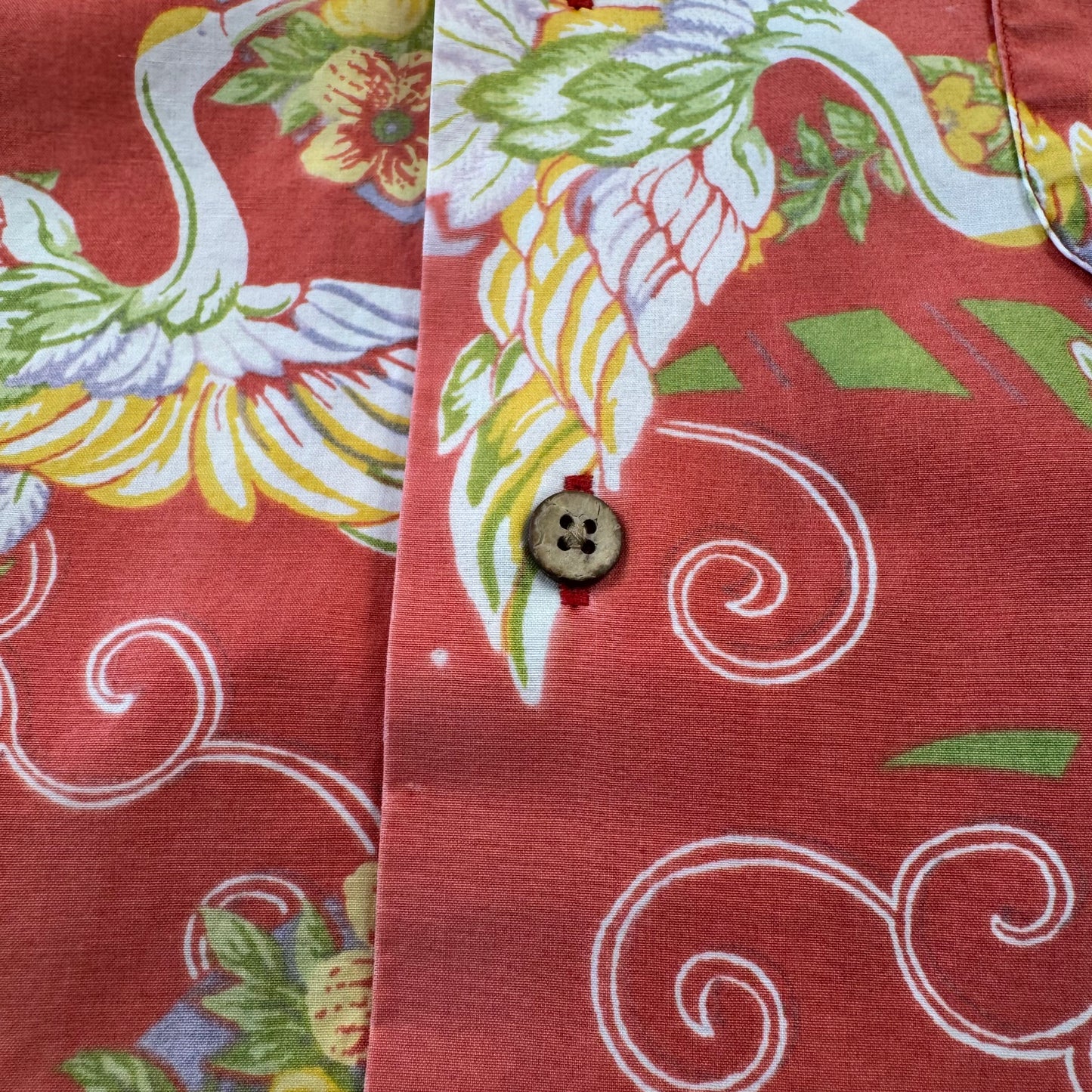 00s Polo by Ralph Lauren Red Rare Crane Graphic Open Collar Shirt L