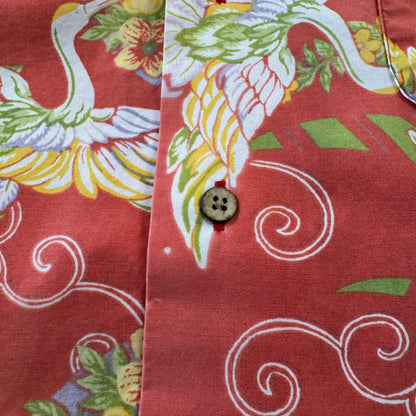 00s Polo by Ralph Lauren Red Rare Crane Graphic Open Collar Shirt L