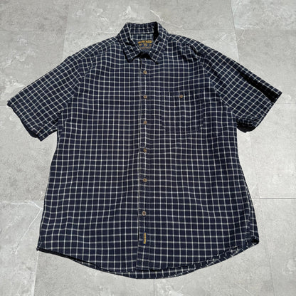 90s Wool Rich Navy Checkered Heavyweight Cotton Short Sleeve Shirt KiiChain Clothing