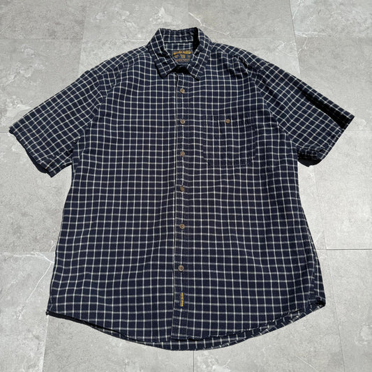 90s Wool Rich Navy Checkered Heavyweight Cotton Short Sleeve Shirt KiiChain Clothing