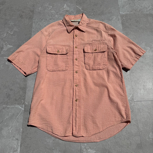 90s Travel Smith Salmon Pink Seersucker Dual Pocket Short Sleeve Shirt KiiChain Clothing