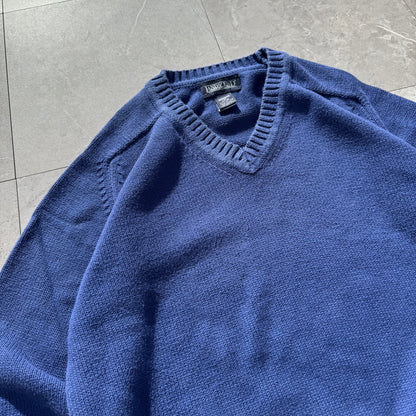 90s Lands' End Women’s “Drifter Sweater” Made in USA Blue V-Neck Knit