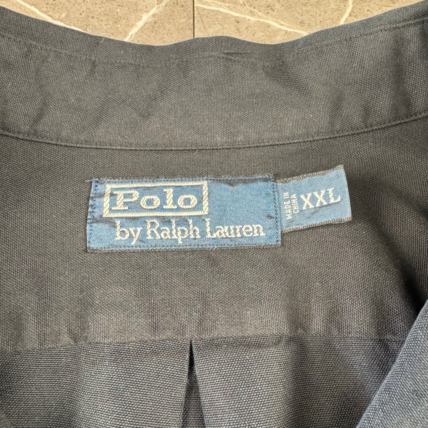 00s Polo by Ralph Lauren Black Sun Faded Silk x Cotton Open Collar Shirt