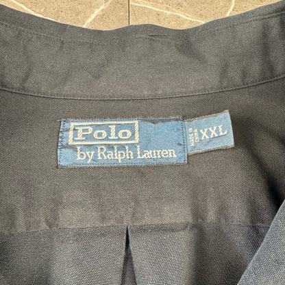 00s Polo by Ralph Lauren Black Sun Faded Silk x Cotton Open Collar Shirt