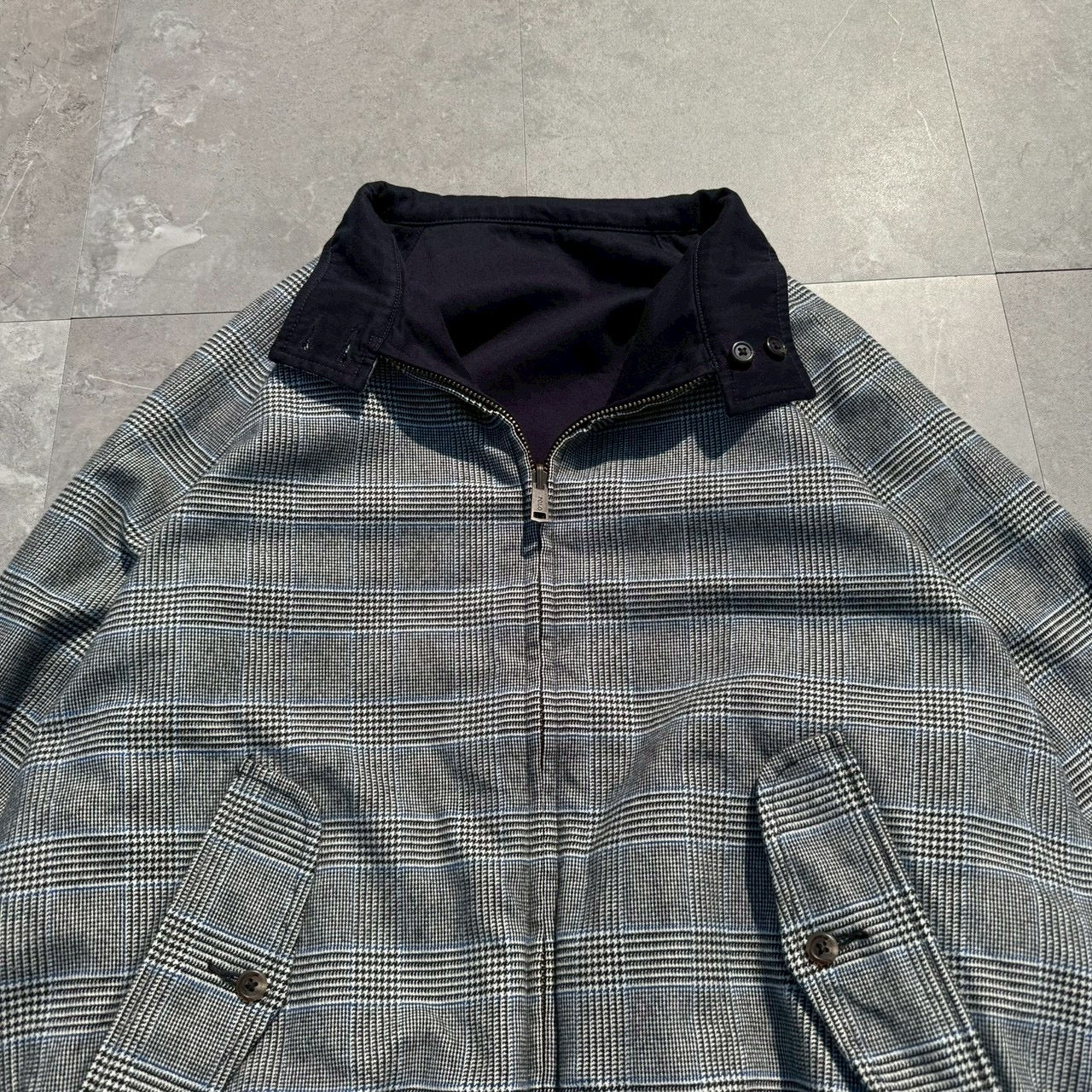 90s-00s Ralph Lauren Rare Houndstooth / Navy Reversible Harrington Jacket