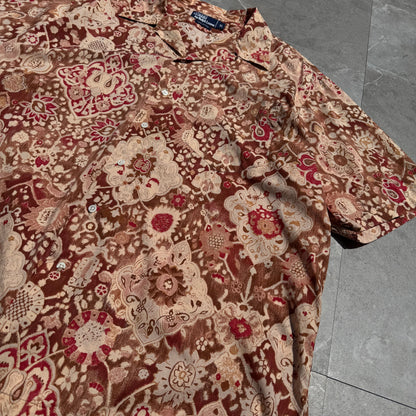 90s Ralph Lauren Faded Red Paisley Cotton Open Collar Shirt KiiChain Clothing