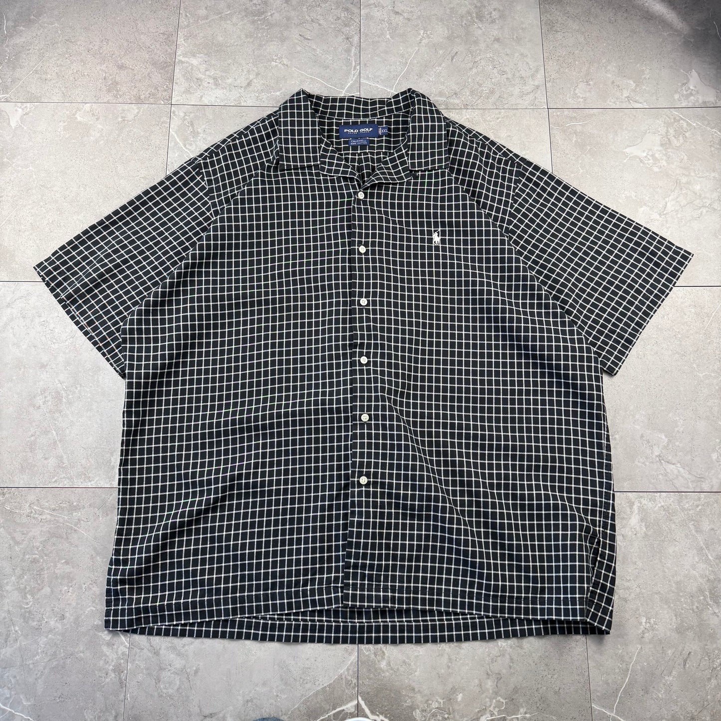 00s Polo Golf Ralph Lauren Caldwell Black Checkered Open Collar Shirt
