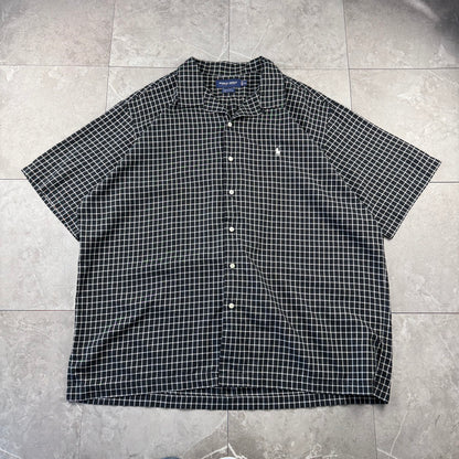00s Polo Golf Ralph Lauren Caldwell Black Checkered Open Collar Shirt