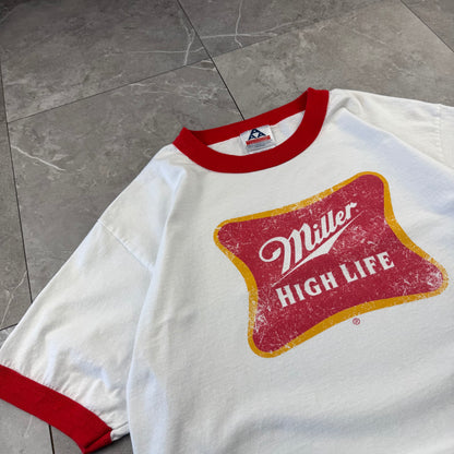 90s-00s AAA Miller High Life White & Red Ringer T-Shirt