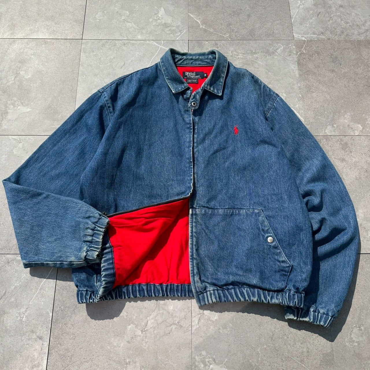 80s-90s Ralph Lauren Made in USA Red Fleece Lined Denim Swing Top Jacket