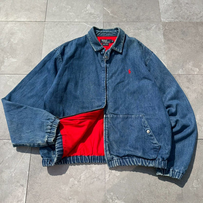 80s-90s Ralph Lauren Made in USA Red Fleece Lined Denim Swing Top Jacket
