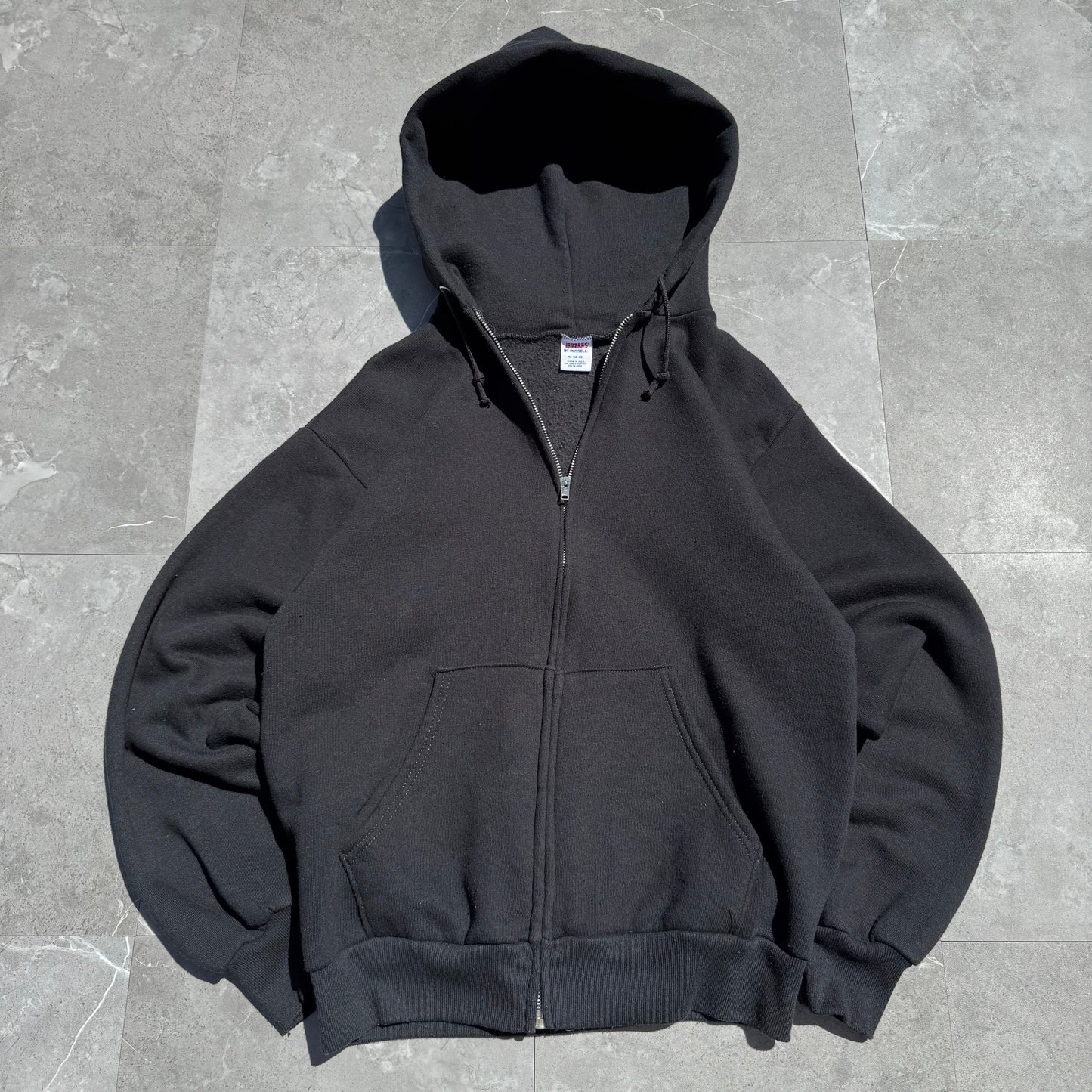 80s-90s Jerzees by Russell Athletic Made in USA Black Zip-Up Hoodie KiiChain Clothing
