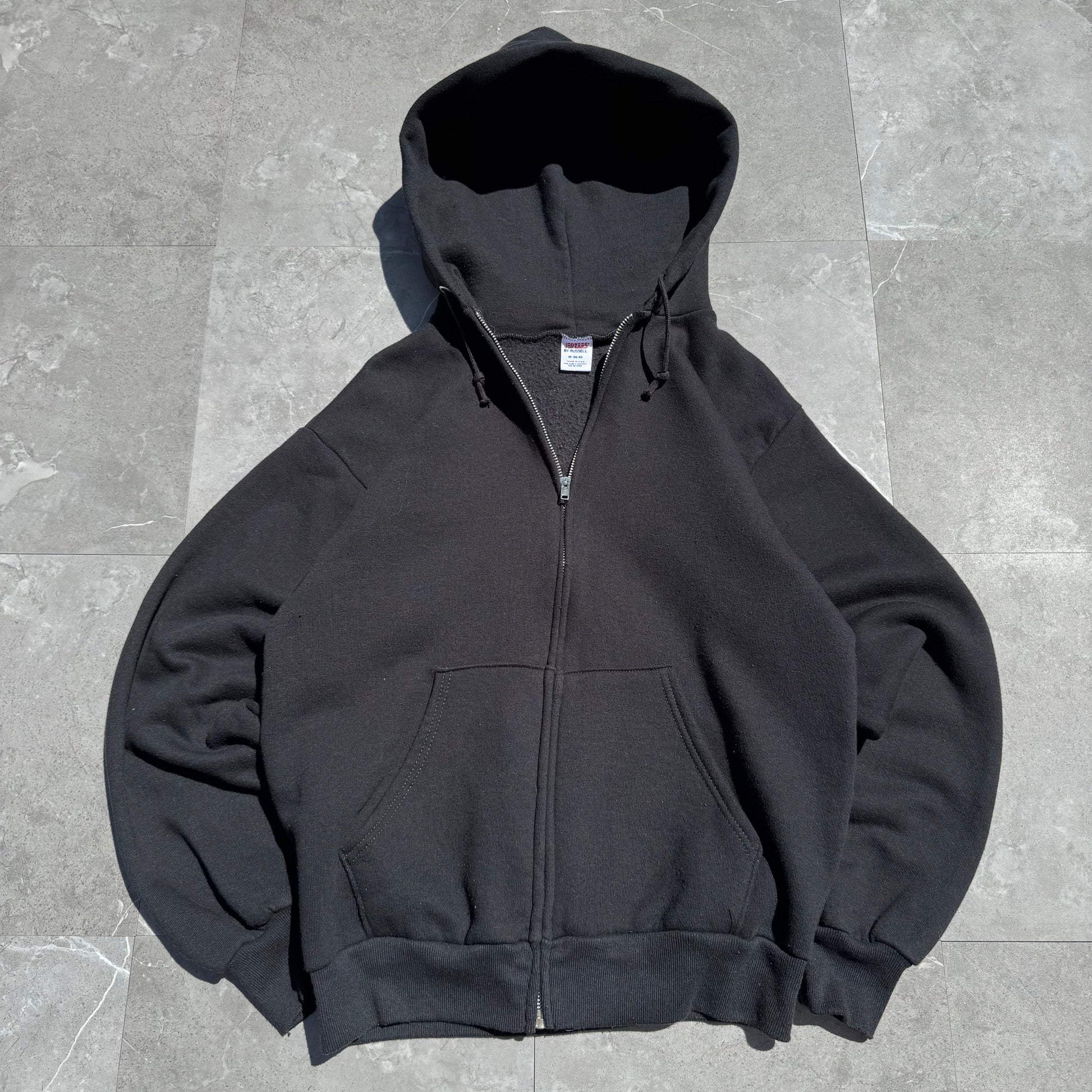 80s-90s Jerzees by Russell Athletic Made in USA Black Zip-Up Hoodie KiiChain Clothing