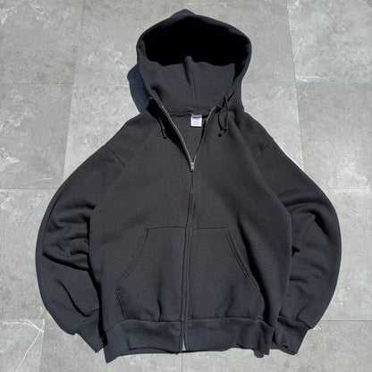 80s-90s Jerzees by Russell Athletic Made in USA Black Zip-Up Hoodie KiiChain Clothing