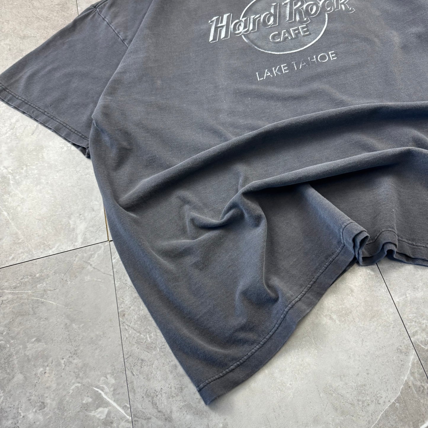 90s Hard Rock Cafe Lake Tahoe Faded Black Graphic T-Shirt