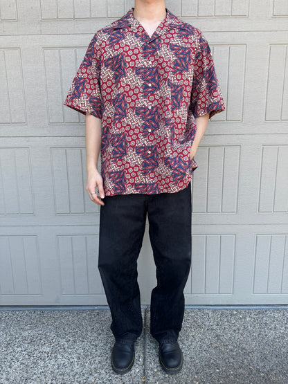 90s Polo by Ralph Lauren Rare Red Geometric Open Collar Shirt XL