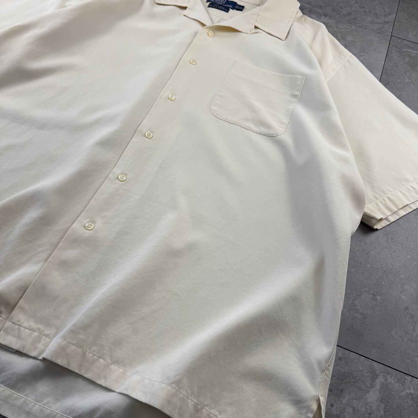 00s Polo by Ralph Lauren Caldwell Cream No-Pony Silk x Cotton Open Collar Shirt XXL