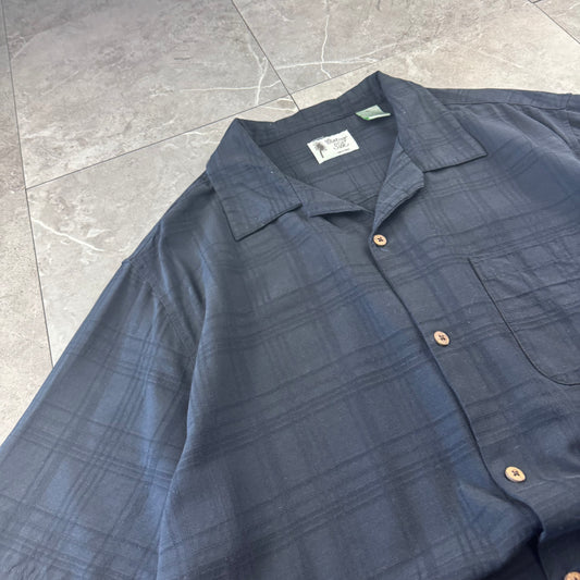 80s-90s Vintage Silk Black 3D Checkered 100% Silk Open collar Shirt XL