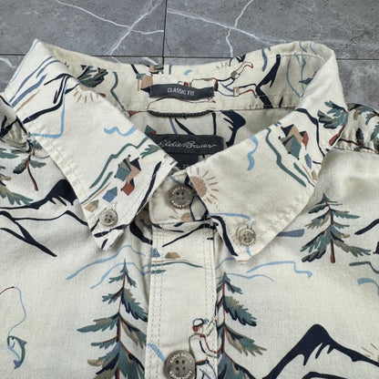 00s~ Eddie Bauer Classic Fit Fishing Graphic Short Sleeve Button Down Shirt