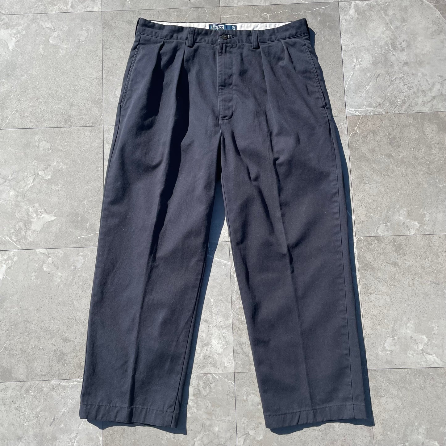 90s-00s Ralph Lauren “Andrew Pant” Two-Tuck Pleated Navy Chino Pants 34x30