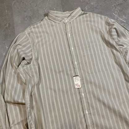 90s Deadstock Arrow Collection Made in USA Beige Striped Stand Collar Shirt