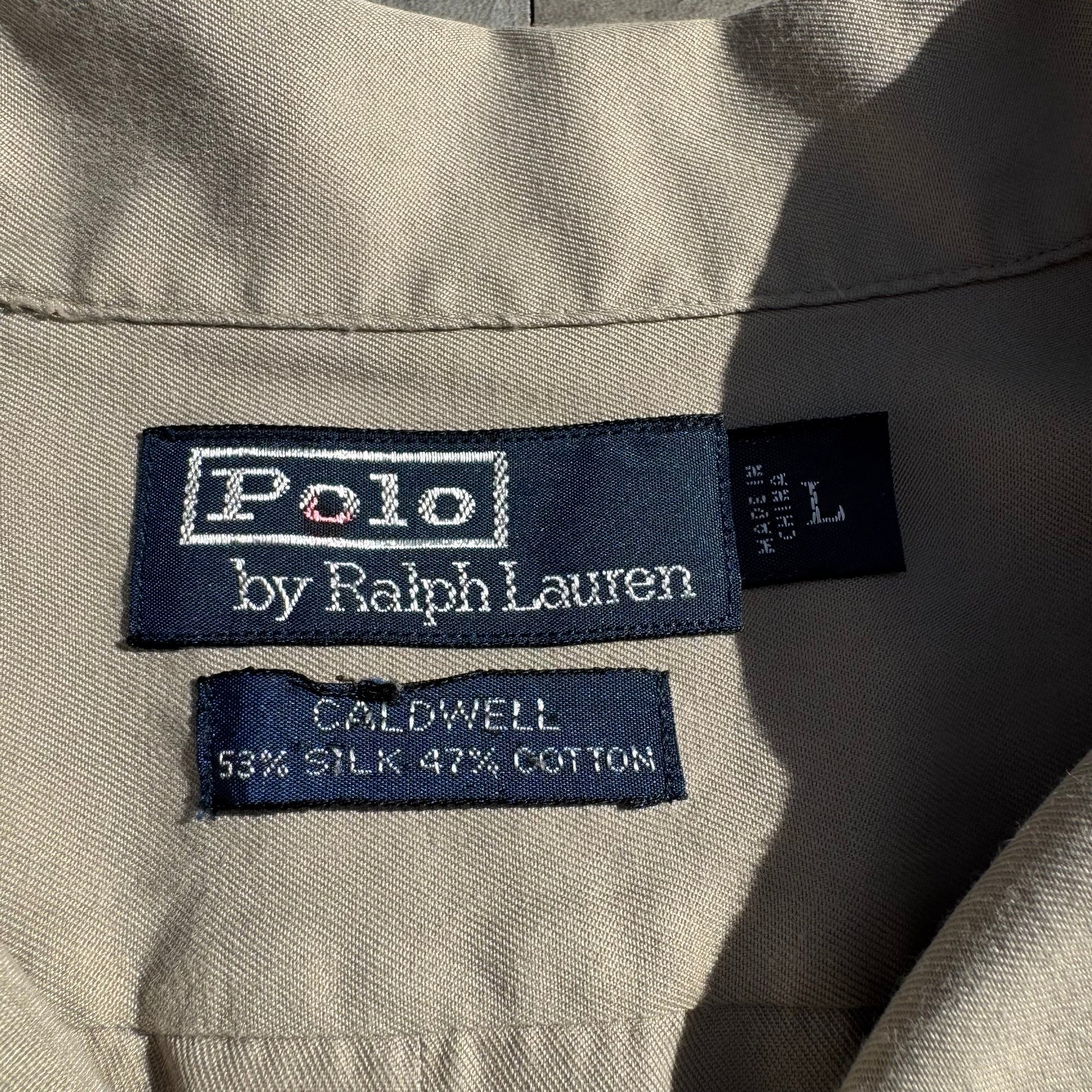 90s-00s Ralph Lauren “Caldwell” No-Pony Beige Silk x Cotton Open Collar Shirt KiiChain Clothing