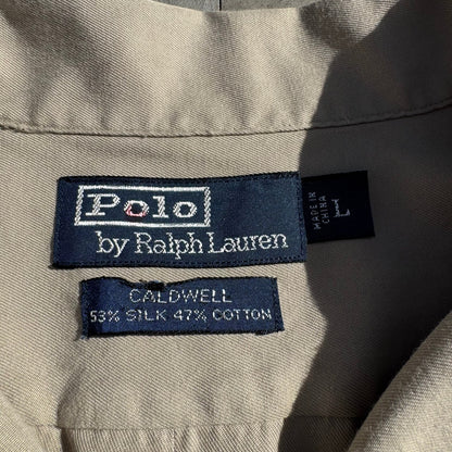 90s-00s Ralph Lauren “Caldwell” No-Pony Beige Silk x Cotton Open Collar Shirt KiiChain Clothing
