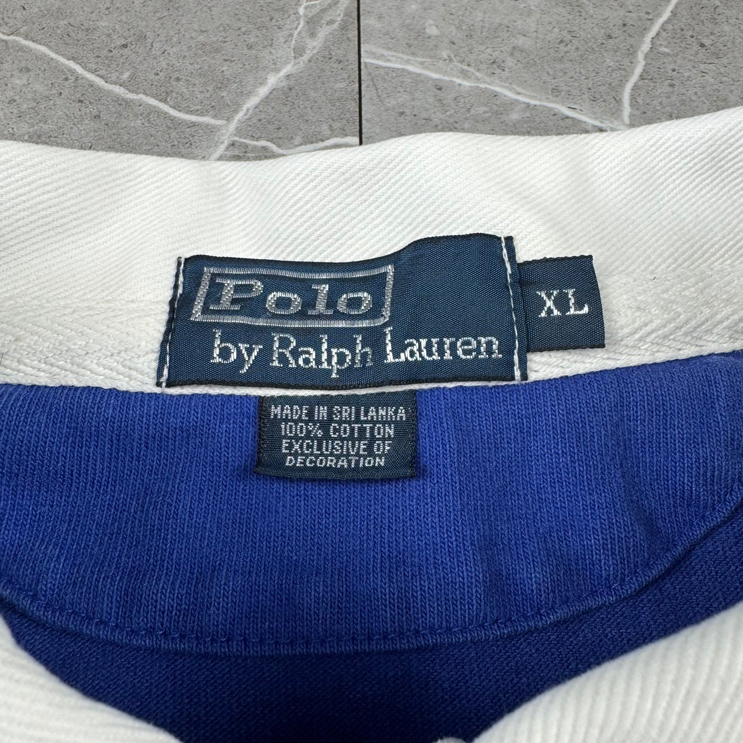 90s Polo by Ralph Lauren Blue & White Rugby Long Sleeve Polo