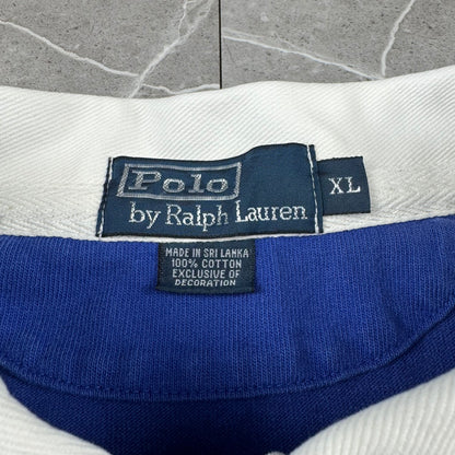 90s Polo by Ralph Lauren Blue & White Rugby Long Sleeve Polo