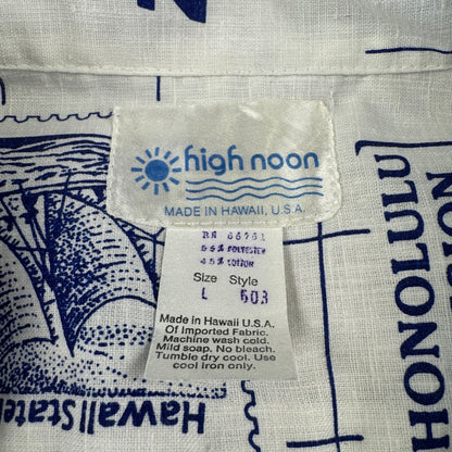 90s High Noon Made in USA White Shipping Stamp Open Collar Shirt