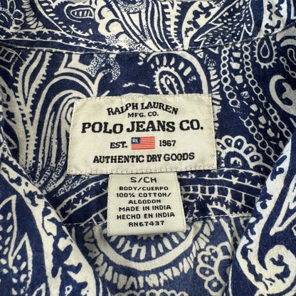 00s Ralph Lauren Polo Jeans Co. Blue Paisley Open Collar Shirt S