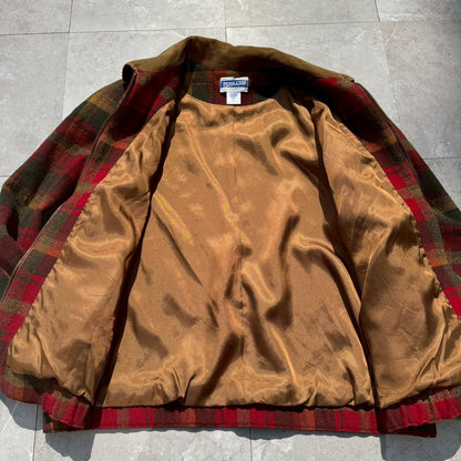 80s-90s Pendleton Made in USA 100% Virgin Wool Red Checkered Jacket