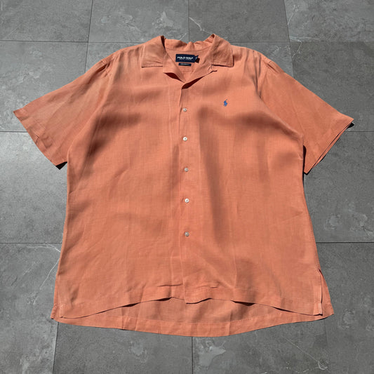 90s-00s Ralph Lauren Polo Golf Caldwell Orange Silk x Linen Open Collar Shirt KiiChain Clothing