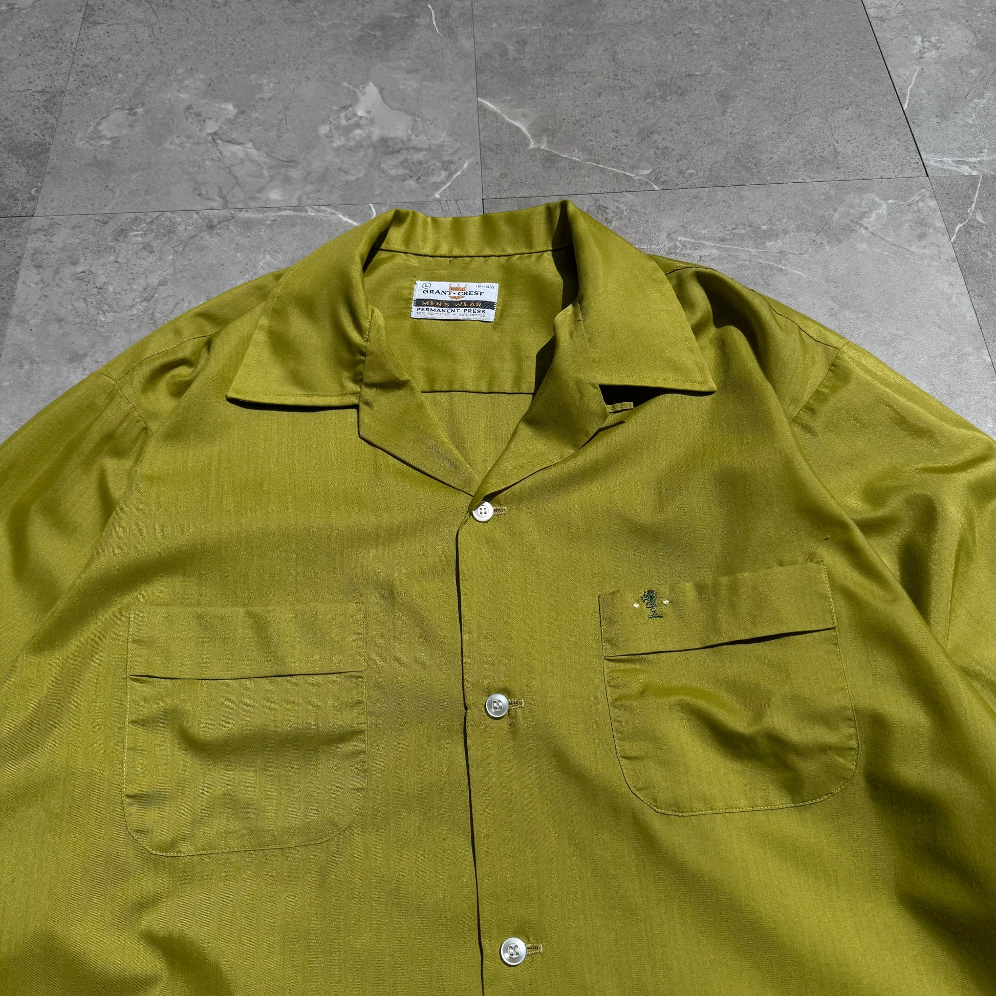 60s Grant-Crest Poly-Cotton Open Collar Long Sleeve Shirt KiiChain Clothing