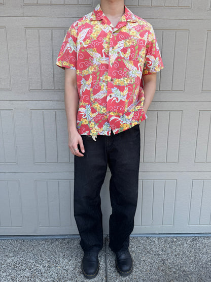 00s Polo by Ralph Lauren Red Rare Crane Graphic Open Collar Shirt L