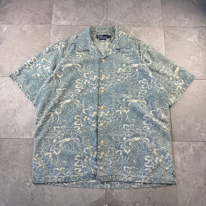 90s Polo by Ralph Lauren Faded Blue Paisley Open Collar Shirt L