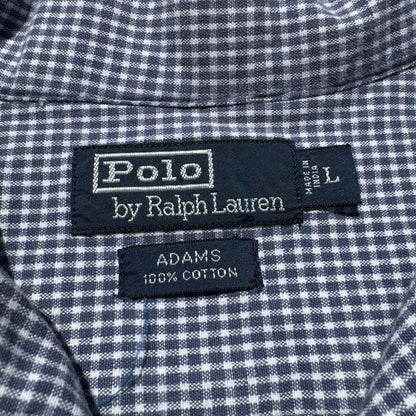 90s-00s Ralph Lauren Adams Cotton Blue Checkered Open Collar Shirt KiiChain Clothing