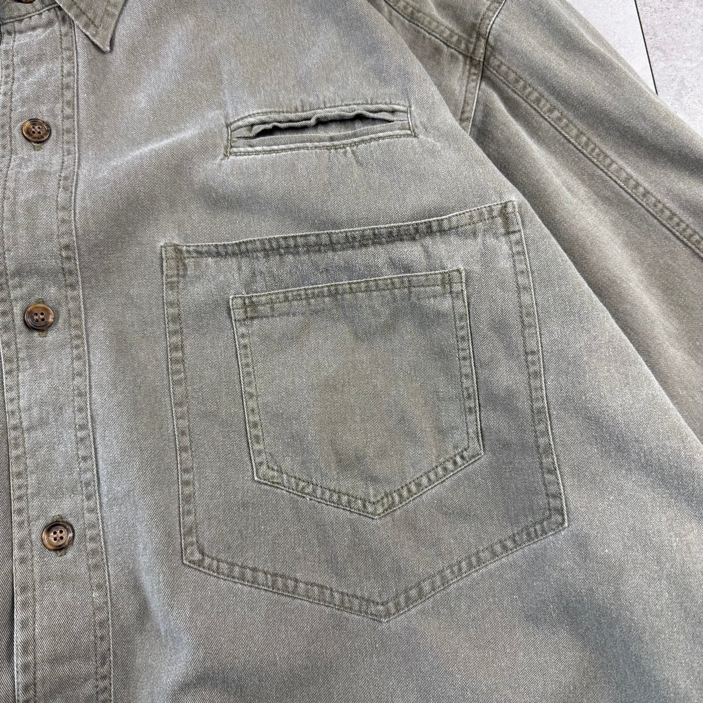 80s-90s Banana Republic Faded Khaki Multi Mesh Pocket Safari Shirt