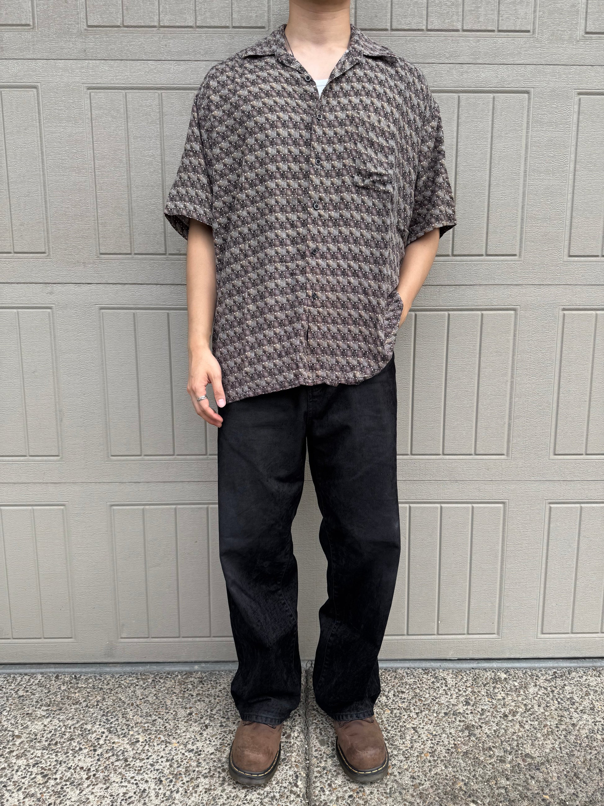 90s Natural Issue Box Pattern Rayon Short Sleeve Shirt KiiChain Clothing