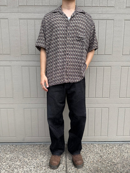90s Natural Issue Box Pattern Rayon Short Sleeve Shirt KiiChain Clothing